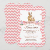Cute Bunny Rabbit Girl Baby Shower Invitations Kaart (Voorkant / Achterkant)