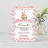 Cute Bunny Rabbit Girl Baby Shower Invitations Kaart (Staand voorkant)