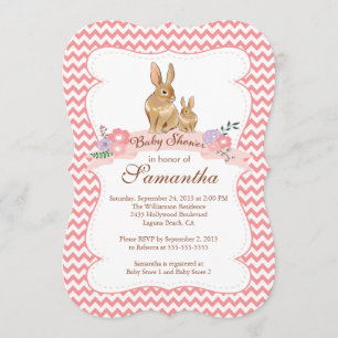 Cute Bunny Rabbit Girl Baby Shower Invitations Kaart
