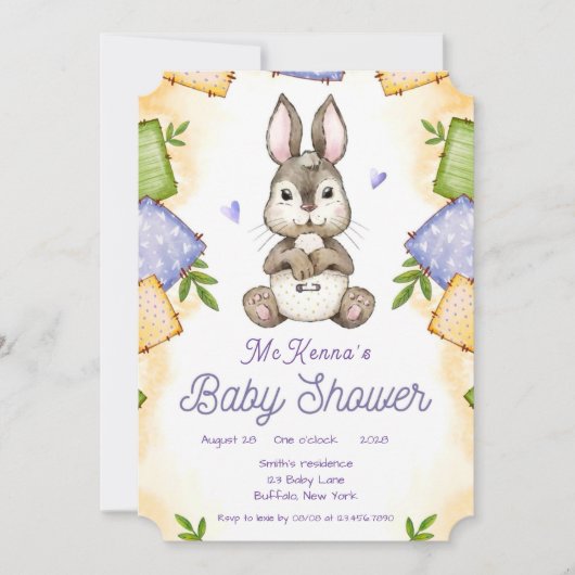Cute Bunny Rabbit Girl Baby shower Kaart (Voorkant)