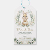 Cute Bunny Rabbit Greenery Gold Eucalyptus Wreath Cadeaulabel (Voorkant)