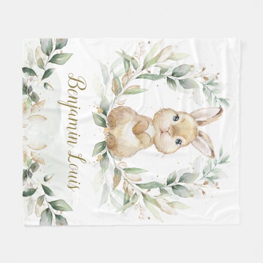 Cute Bunny Rabbit Greenery Gold Neutral Nursery Fleece Deken (Voorkant (Horizontaal))