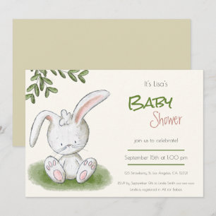 Cute Bunny Rabbit Greenery Neutral Baby shower Kaart