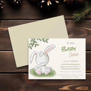 Cute Bunny Rabbit Greenery Neutral Baby shower Kaart