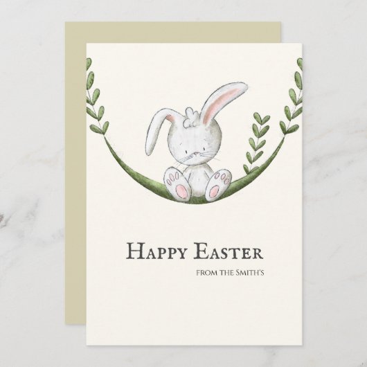 Cute Bunny Rabbit Happy Pasen Feestdagenkaart (Voorkant / Achterkant)