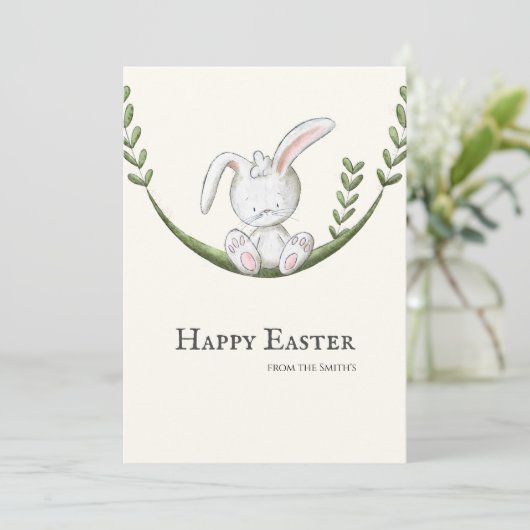 Cute Bunny Rabbit Happy Pasen Feestdagenkaart (Staand voorkant)