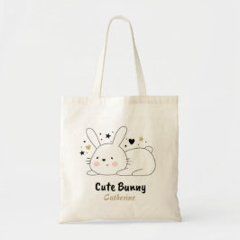 Cute Bunny Rabbit Hearts Persoonlijke naam Tote Bag