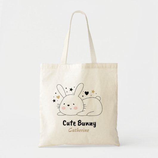 Cute Bunny Rabbit Hearts Persoonlijke naam Tote Bag (Voorkant)