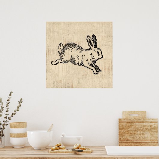 Cute Bunny Rabbit  Illustration Script Art Poster (Keuken)