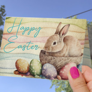 Cute Bunny Rabbit in een Basket Custom Feestdagen Kaart