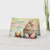 Cute Bunny Rabbit in een Basket Custom Feestdagen Kaart (Voorkant)