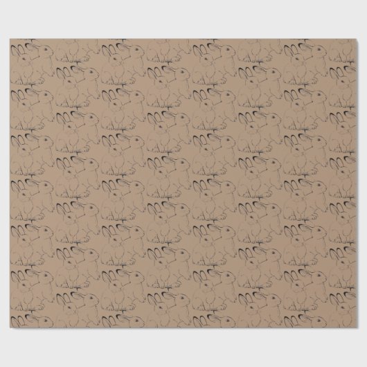Cute Bunny Rabbit Ink Pattern Tan Brown Kraft Cadeaupapier (Vlak)