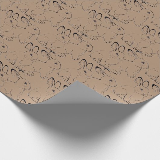 Cute Bunny Rabbit Ink Pattern Tan Brown Kraft Cadeaupapier (Hoek)
