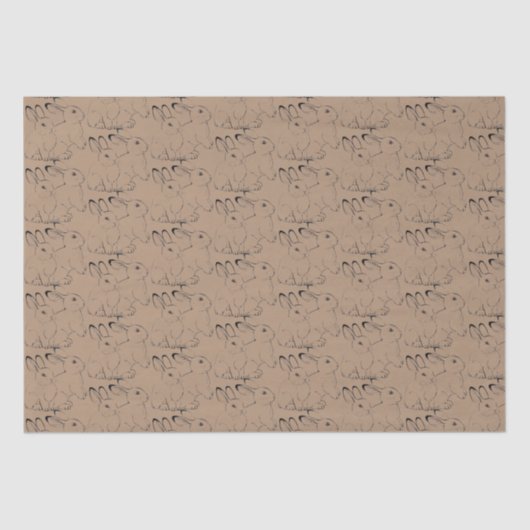 Cute Bunny Rabbit Ink Pattern Tan Brown Kraft Tissuepapier (Voorkant)