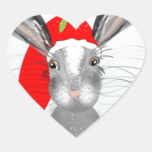 Cute Bunny Rabbit Kerstfeestay Theme Hart Sticker (Voorkant)