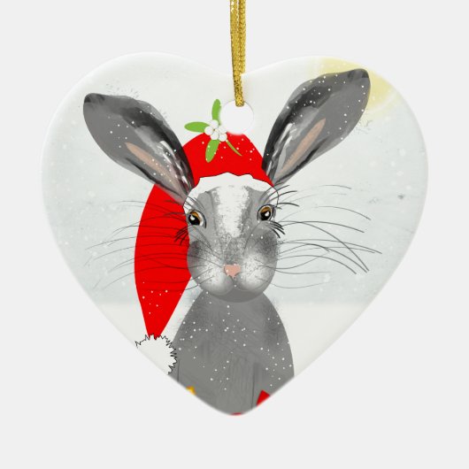 Cute Bunny Rabbit Kerstfeestay Theme Keramisch Ornament (Voorkant)