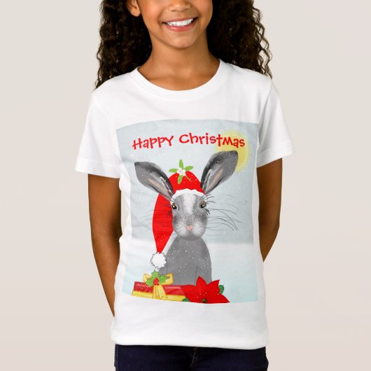Cute Bunny Rabbit Kerstfeestay Theme T-shirt (Voorkant)