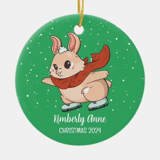 Cute Bunny Rabbit Kerstmis Snowy Winter Holiday Keramisch Ornament (Voorkant)