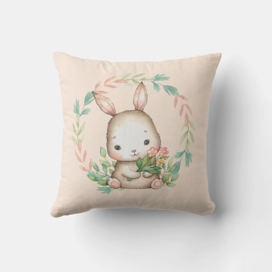 Cute Bunny Rabbit Leaf Wreath Baby Nursery Kussen (Achterkant)