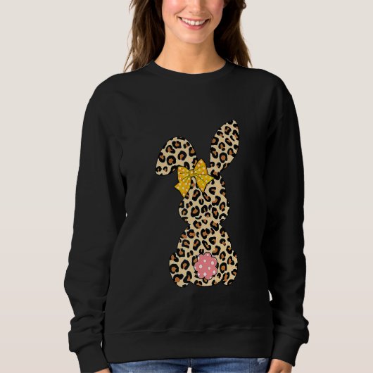 Cute Bunny Rabbit Leopard Bow Stropdas Happy Paasd Trui (Voorkant)