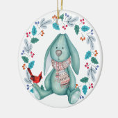 Cute Bunny Rabbit met Bird Wreate Kerstmis Keramisch Ornament (Links)