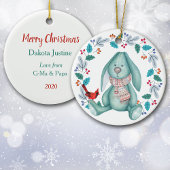 Cute Bunny Rabbit met Bird Wreate Kerstmis Keramisch Ornament