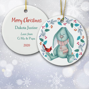 Cute Bunny Rabbit met Bird Wreate Kerstmis Keramisch Ornament