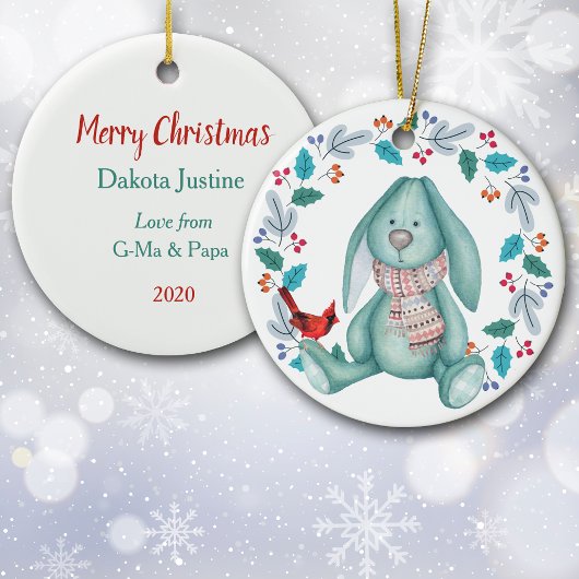 Cute Bunny Rabbit met Bird Wreate Kerstmis Keramisch Ornament