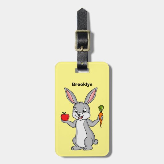 Cute bunny rabbit met groenten cartoon bagagelabel (Voorkant verticaal)