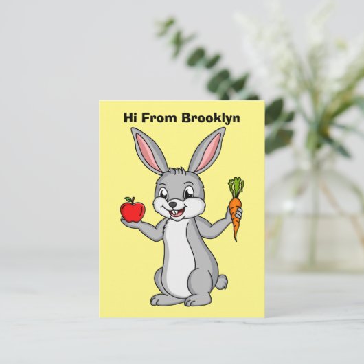 Cute bunny rabbit met groenten cartoon briefkaart (Staand voorkant)