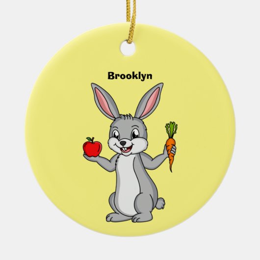 Cute bunny rabbit met groenten cartoon keramisch ornament (Voorkant)