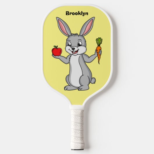 Cute bunny rabbit met groenten cartoon pickleball paddle (Voorkant)