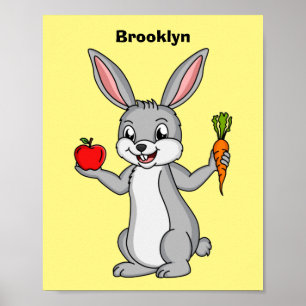 Cute bunny rabbit met groenten cartoon poster