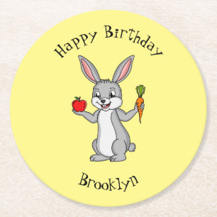 Cute bunny rabbit met groenten cartoon ronde kartonnen onderzetter
