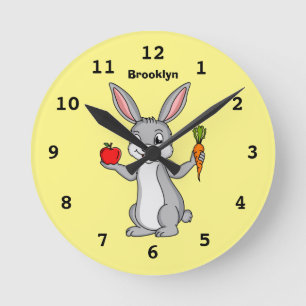 Cute bunny rabbit met groenten cartoon ronde klok