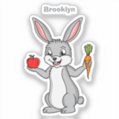 Cute bunny rabbit met groenten cartoon sticker (Voorkant)