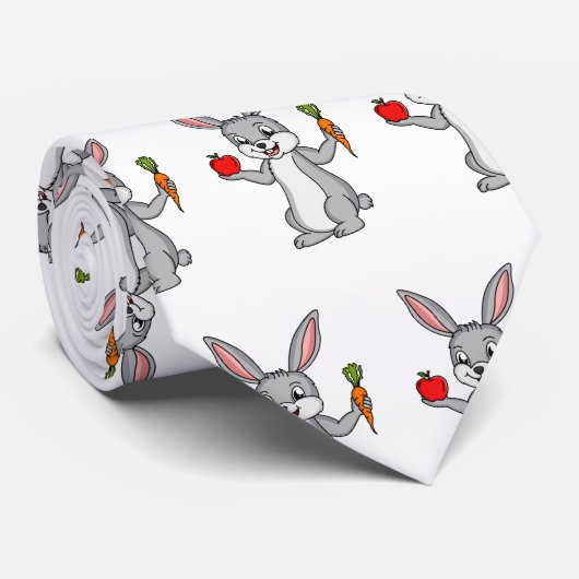 Cute bunny rabbit met groenten cartoon stropdas (Opgerold)