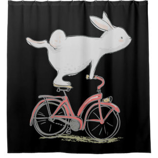 Cute Bunny Rabbit on Bike Cycling Bicycle Douchegordijn