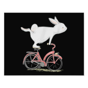 Cute Bunny Rabbit on Bike Cycling Bicycle Foto Afdruk