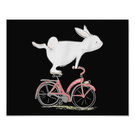 Cute Bunny Rabbit on Bike Cycling Bicycle Foto Afdruk (Voorkant)