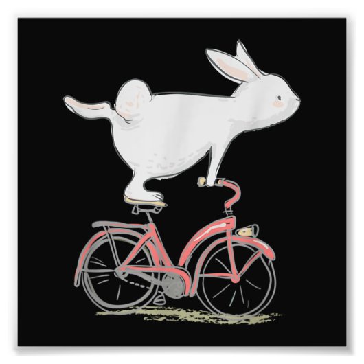 Cute Bunny Rabbit On Bike Cycling Bicycle Foto Afdruk (Voorkant)