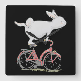 Cute Bunny Rabbit on Bike Cycling Bicycle Vierkante Klok