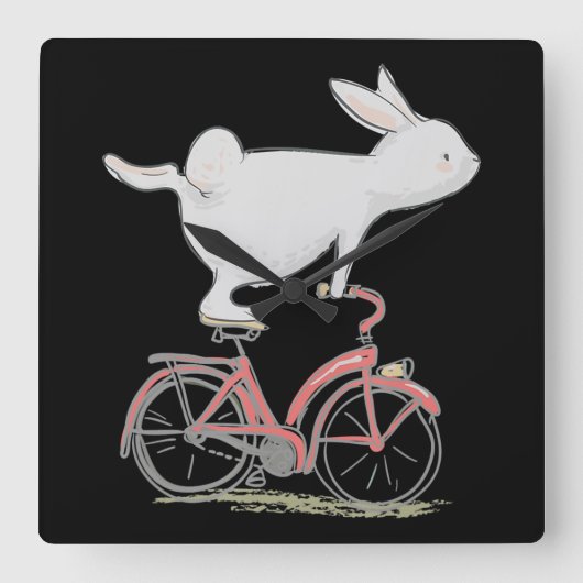 Cute Bunny Rabbit on Bike Cycling Bicycle Vierkante Klok (Voorkant)