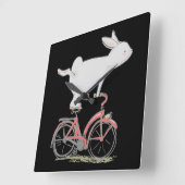 Cute Bunny Rabbit on Bike Cycling Bicycle Vierkante Klok (Hoek)