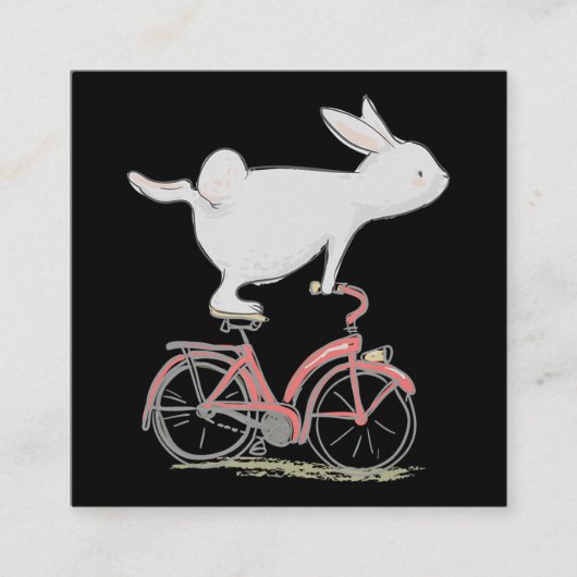 Cute Bunny Rabbit on Bike Cycling Bicycle Vierkante Visitekaartje (Voorkant)