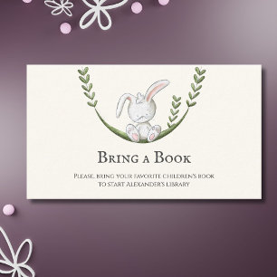 Cute Bunny Rabbit op Swing Breng een boek mee Informatiekaartje