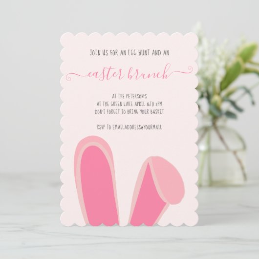 Cute bunny rabbit ors pink easter brunch egg hunte kaart (Staand voorkant)