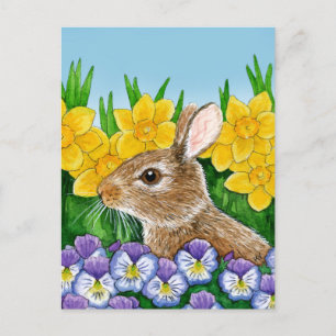 Cute bunny rabbit Paaslentbloemen briefkaart