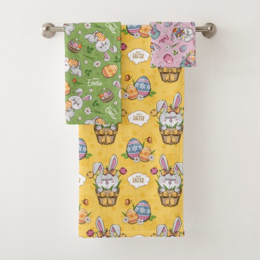 Cute Bunny Rabbit Pasen Bad Handdoek (Insitu)