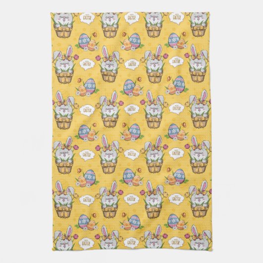 Cute Bunny Rabbit Pasen Theedoek (Verticaal)